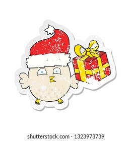 retro distressed sticker of a cartoon  christmas owl