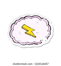 pegatina retro angustiada de una nube de dibujos animados y símbolo de rayo