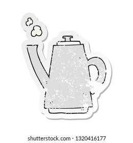 retro distressed sticker of a cartoon coffee kettle