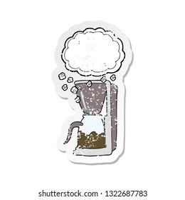 retro distressed sticker of a cartoon coffee maker