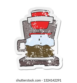 retro distressed sticker of a cartoon coffee maker