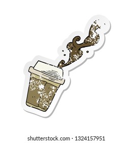 retro distressed sticker of a cartoon coffee spilling