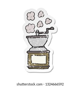 retro distressed sticker of a cartoon coffee bean grinder