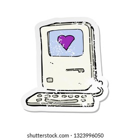 retro distressed sticker of a cartoon computer with love heart