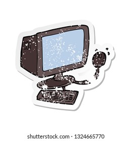retro distressed sticker of a cartoon computer