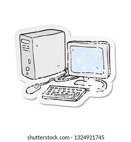 retro distressed sticker of a cartoon computer