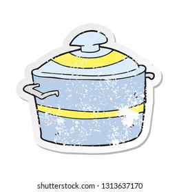 retro distressed sticker of a cartoon cooking pot