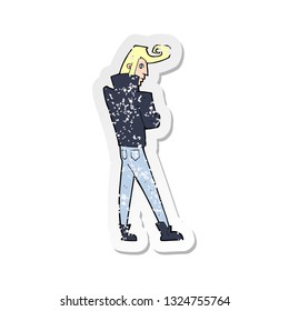 retro distressed sticker of a cartoon cool guy