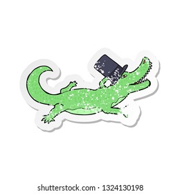 retro distressed sticker of a cartoon crocodile in top hat