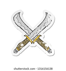 retro distressed sticker of a cartoon crossed swords