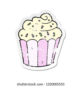 retro distressed sticker of a cartoon cupcake