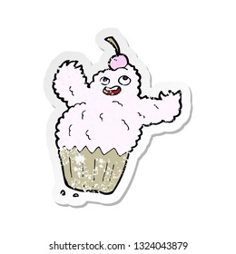 retro distressed sticker of a cartoon cupcake monster