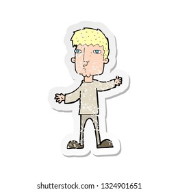 retro distressed sticker of a cartoon curious man