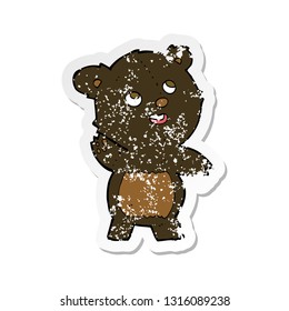 retro distressed sticker of a cartoon cute waving black bear teddy