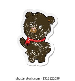 retro distressed sticker of a cartoon cute black bear