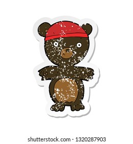 retro distressed sticker of a cartoon cute black bear
