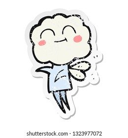 retro distressed sticker of a cartoon cute cloud head imp
