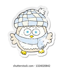retro distressed sticker of a cartoon cute little owl