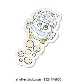 retro distressed sticker of a cartoon cute little owl flying