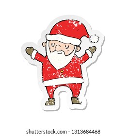 retro distressed sticker of a cartoon dancing santa