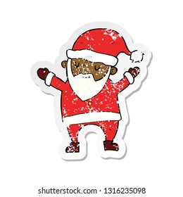 retro distressed sticker of a cartoon dancing santa