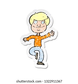 pegatina retro angustiada de un hombre bailarín de dibujos animados
