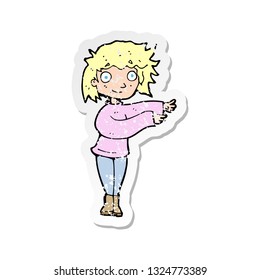 pegatina retro angustiada de una mujer bailarina de dibujos animados