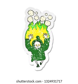 retro distressed sticker of a cartoon dancing flaming death skeleton