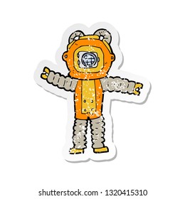 retro distressed sticker of a cartoon deep sea diver