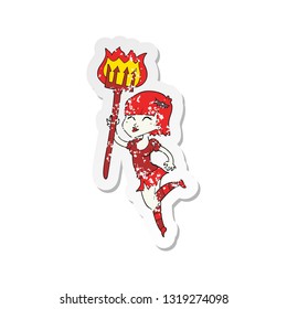pegatina retro angustiada de una chica del diablo de las caricaturas