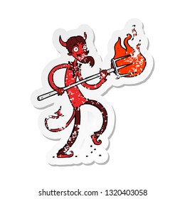 retro distressed sticker of a cartoon devil with pitchfork