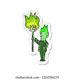 pegatina retro angustiada de un demonio caricaturista con horquilla