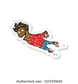 retro distressed sticker of a cartoon drenched man flying
