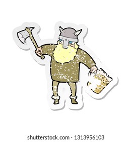 retro distressed sticker of a cartoon drunk viking