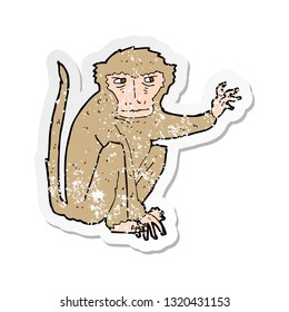 retro distressed sticker of a cartoon evil monkey