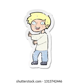 retro distressed sticker of a cartoon excited boy