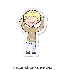 retro distressed sticker of a cartoon excited boy