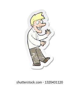 retro distressed sticker of a cartoon excited man