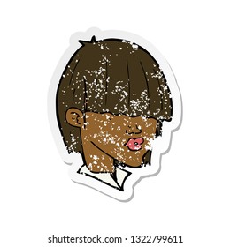 retro distressed sticker of a cartoon fashion haircut 