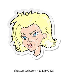 retro distressed sticker of a cartoon female face