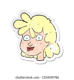 retro distressed sticker of a cartoon female face