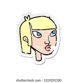 retro distressed sticker of a cartoon female face