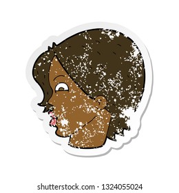 retro distressed sticker of a cartoon female face