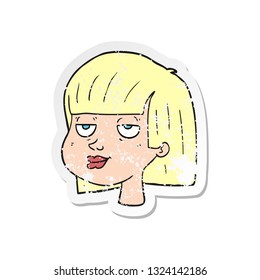 retro distressed sticker of a cartoon female face