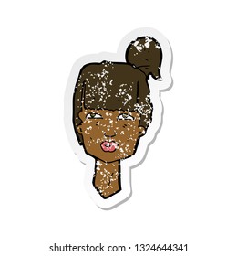 retro distressed sticker of a cartoon female head