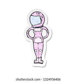 retro distressed sticker of a cartoon female astronaut