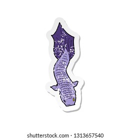 retro distressed sticker of a cartoon fish