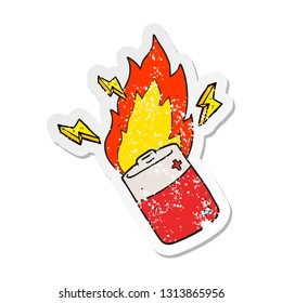 retro distressed sticker of a cartoon flaming battery