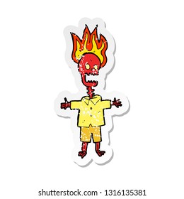 retro distressed sticker of a cartoon flaming skeleton