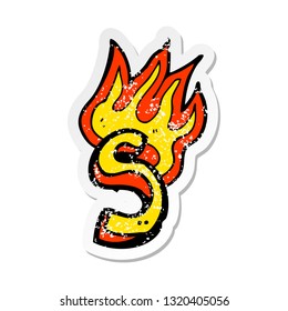 retro distressed sticker of a cartoon flaming letter